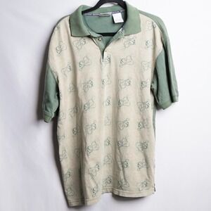Walt Disney World Tigger All Over Print Polo Shirt Mens Medium Green Vintage A67